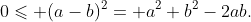0\leqslant (a-b)^2= a^2+b^2-2ab.