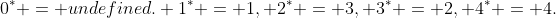 0^* = undefined. 1^* = 1, 2^* = 3, 3^* = 2, 4^* = 4.