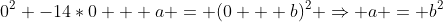 0^2 -14*0 + a = (0 + b)^2 \Rightarrow a = b^2