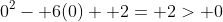 0^2- 6(0)+ 2= 2> 0