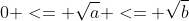 0 <= \sqrt{a} <= \sqrt{b}