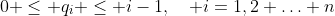 0 \le q_i \le i-1,\quad i=1,2 \ldots n