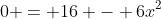 0 = 16 - 6x^2