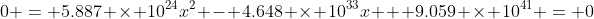 0 = 5.887 \times 10^{24}x^2 - 4.648 \times 10^{33}x + 9.059 \times 10^{41} = 0