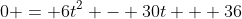 0 = 6t^2 - 30t + 36