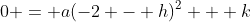 0 = a(-2 - h)^2 + k