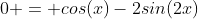 0 = cos(x)-2sin(2x)
