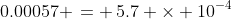 (b)\;0.00057 \,= \,5.7 \times 10^{-4}