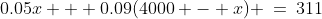 0.05x + 0.09(4000 - x) \:=\:311