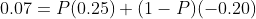 0.07=P(0.25)+(1-P)(-0.20)