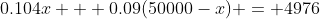 0.104x + 0.09(50000-x) = 4976