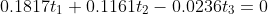 0.1817t_{1}+0.1161t_{2}-0.0236t_{3}=0
