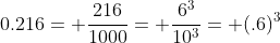 0.216= \frac{216}{1000}= \frac{6^3}{10^3}= (.6)^3