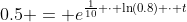 0.5 = e^{\frac1{10} \cdot \ln(0.8) \cdot t}~\implies~ t\approx 31.06\ yrs