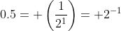 0.5= \left(\frac{1}{2^1}\right)= 2^{-1}