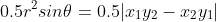0.5r^2sin\theta=0.5|x_1y_2-x_2y_1|