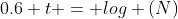 0.6 t = log (N)