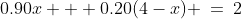 0.90x + 0.20(4-x) \:=\:2