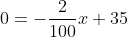 0=-\frac{2}{100}x+35