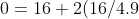 0=16+2(16/4.9)s,