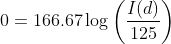 0=166.67\log\left(\frac{I(d)}{125}\right)