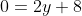 0=2y+8
