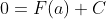 0=F(a)+C