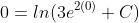 0=ln(3e^{2(0)}+C)