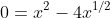 0=x^2-4x^{1/2}
