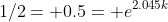 1/2= 0.5= e^{2.045k}