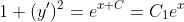 1+(y')^2=e^{x+C}=C_1e^x