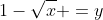 1-\sqrt{x} =y