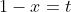 1-x=t