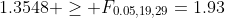 1.3548 \ge F_{0.05,19,29}=1.93