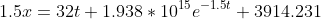 1.5x=32t+1.938*10^{15}e^{-1.5t}+3914.231