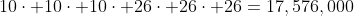 10\cdot 10\cdot 10\cdot 26\cdot 26\cdot 26=17,576,000