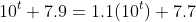 10^t+7.9=1.1(10^t)+7.7