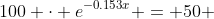 100 \cdot e^{-0.153x} = 50 