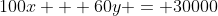 100x + 60y = 30000