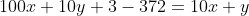 100x+10y+3-372=10x+y