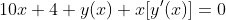 10x+4+y(x)+x[y'(x)]=0