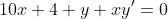 10x+4+y+xy'=0