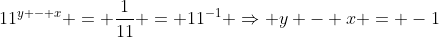 11^{y - x} = \frac{1}{11} = 11^{-1} \Rightarrow y - x = -1