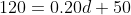 120=0.20d+50