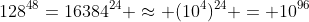 128^{48}=16384^{24} \approx (10^4)^{24} = 10^{96}