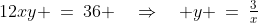12xy \:=\:36 \quad\Rightarrow\quad y \:=\:\tfrac{3}{x}\;\;[3]