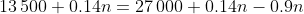 13\,500+0.14n=27\,000+0.14n-0.9n
