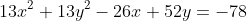 13x^2+13y^2-26x+52y=-78