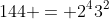 144 = 2^43^2