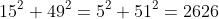 15^2+49^2=5^2+51^2=2626